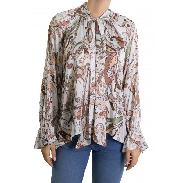Blusa a V fantasia con laccio 